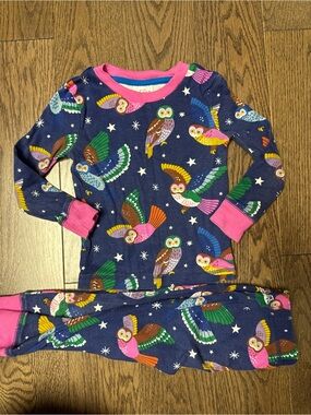 Mini Boden Navy Owl Pajama Set with Pink Trim and Multicolor Owls